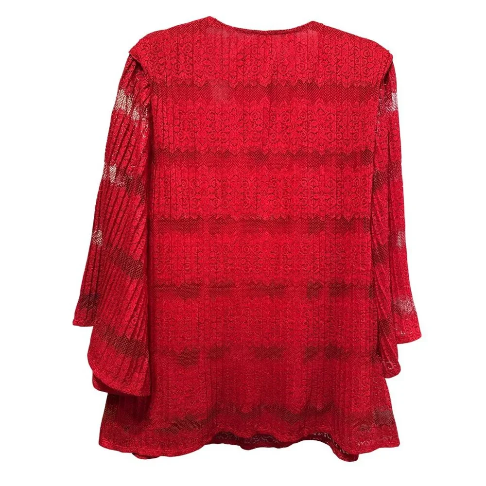 Reba Red Lace Bell Sleeve Top Lined V-Neck Womens Size L - Picture 4 of 8
